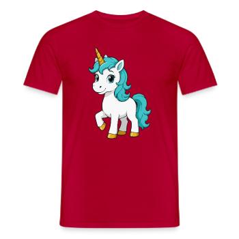 Türkises Einhorn mit leuchtender Mähne - Männer T-Shirt - Rot - Vorne - AI Model Male 178 dark (178cm)