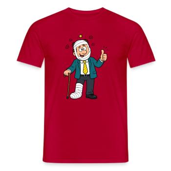Homme comique en costume avec pied en plâtre et pouce levé - T-shirt homme - rouge - Devant - AI Model Male 178 dark (178cm)