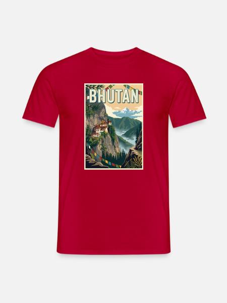 Erleben Sie die Berglandschaften Bhutans - Männer T-Shirt - Rot