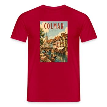 Entdecken Sie das farbenfrohe Elsass-Dorf Colmar, Frankreich - Männer T-Shirt - Rot - Vorne - AI Model Male 178 dark (178cm)