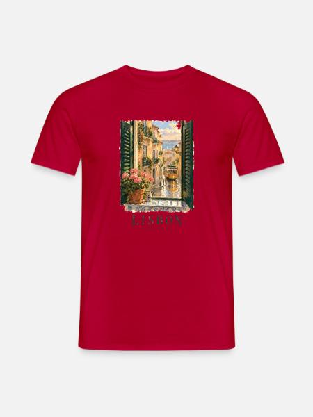 Lissabon Romantisches Fenster Portugal - Männer T-Shirt - Rot