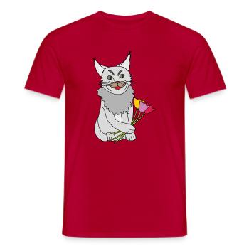 Katze mit Blumenstrauß - Männer T-Shirt - Rot - Vorne - AI Model Male 178 dark (178cm)