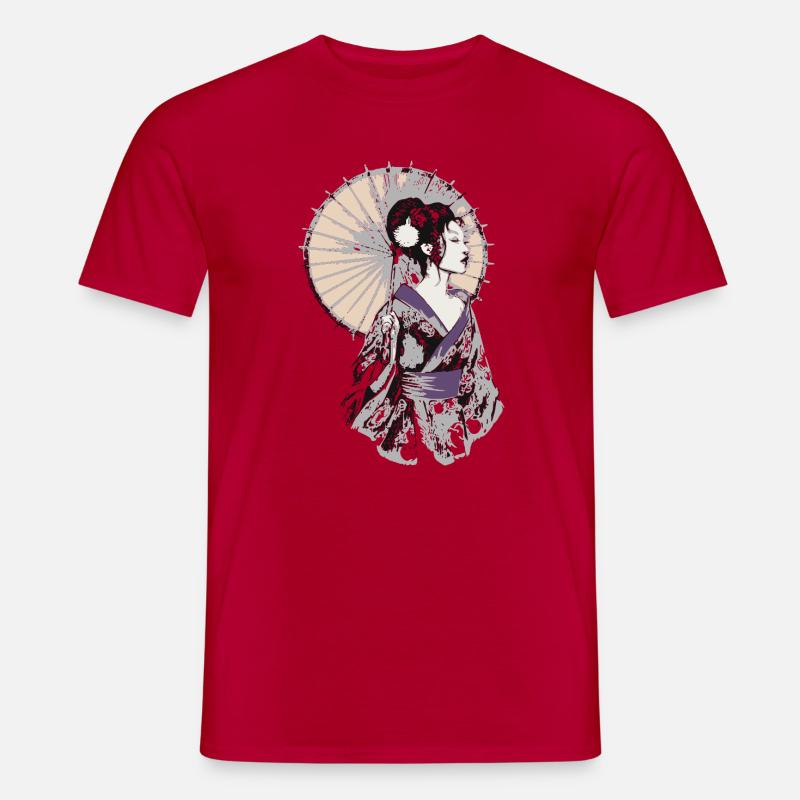 Geisha Elegance mit Sonnenschirm - Männer T-Shirt - Rot