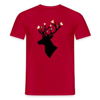 Papillon tête de cerf Multicolore - T-shirt homme - rouge - Devant - AI Model Male 178 dark (178cm)