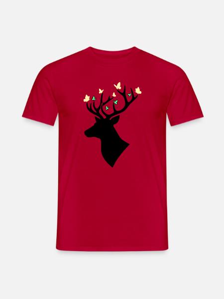 Hirschkopf Schmetterling Bunt - Männer T-Shirt - Rot