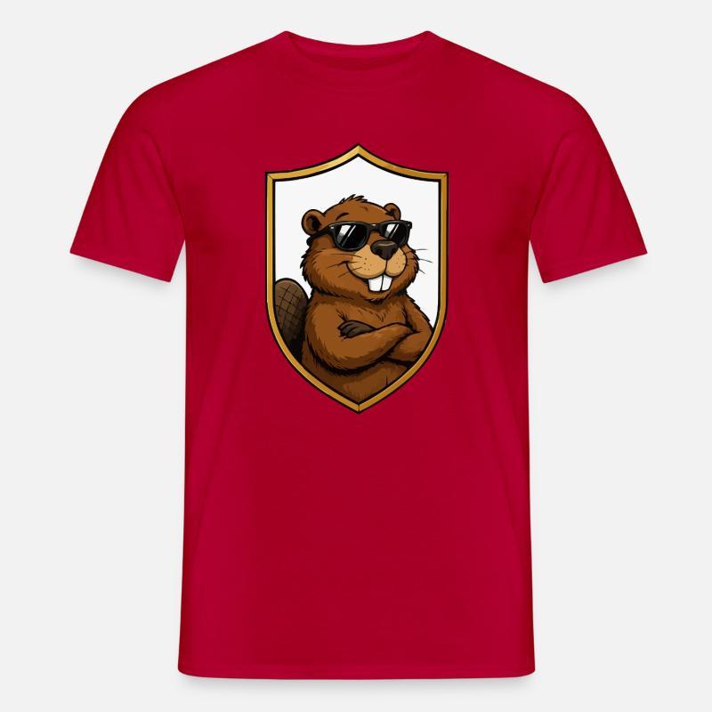 Cooler Biber im Schildemblem - Männer T-Shirt - Rot