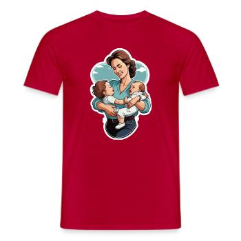 Liebevolle Mutter mit Zwillingsbabys - Männer T-Shirt - Rot - Vorne - AI Model Male 178 dark (178cm)