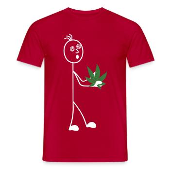Bonhomme allumette avec une feuille à la main - T-shirt homme - rouge - Devant - AI Model Male 178 dark (178cm)