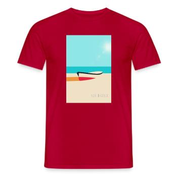 Boat on the Beach – Summer Vacation Poster - Men's T-Shirt - red - Front - AI Model Male 178 dark (178cm)