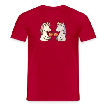 Zwei Einhörner stoßen an - Männer T-Shirt - Rot - Vorne - AI Model Male 178 dark (178cm)