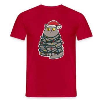 Tollpatschige Katze Weihnachten - Männer T-Shirt - Rot - Vorne - AI Model Male 178 dark (178cm)