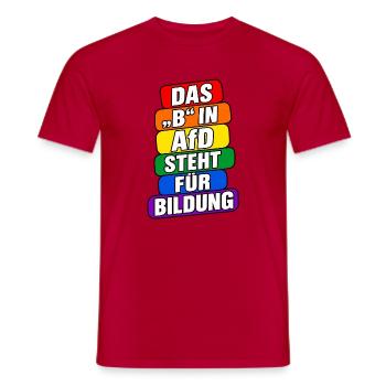 Das B in AfD steht für Bildung – Satire - Männer T-Shirt - Rot - Vorne - AI Model Male 178 dark (178cm)
