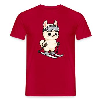 Lama Alpaka Kawaii Skifahrer Cartoon - Männer T-Shirt - Rot - Vorne - AI Model Male 178 dark (178cm)