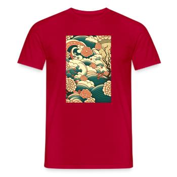Wave Roses Ukiyo Clouds Pattern - Men's T-Shirt - red - Front - AI Model Male 178 dark (178cm)