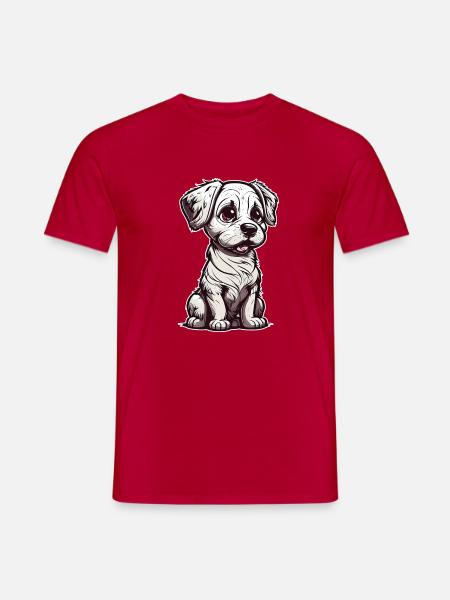 Sitzender niedlicher Baby Hund mit großen Augen - Männer T-Shirt - Rot