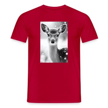 Tranquil Deer in Snowy Forest - Men's T-Shirt - red - Front - AI Model Male 178 dark (178cm)