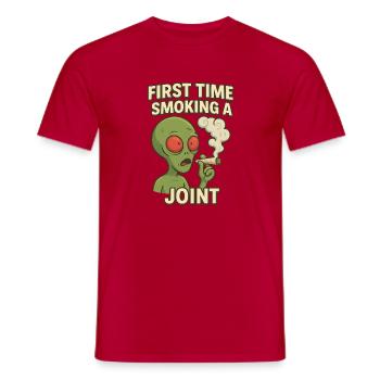 Alien First Joint Smoking - Men's T-Shirt - red - Front - AI Model Male 178 dark (178cm)