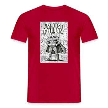 "Manga Hero: Just Chillin’" - Männer T-Shirt - Rot - Vorne - AI Model Male 178 dark (178cm)