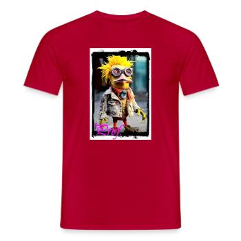 Poupée oiseau inhabituelle de style punk - T-shirt homme - rouge - Devant - AI Model Male 178 dark (178cm)