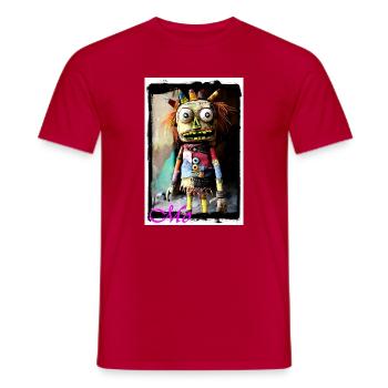 Poupée de chiffon colorée faite à la main, art urbain de rue - T-shirt homme - rouge - Devant - AI Model Male 178 dark (178cm)