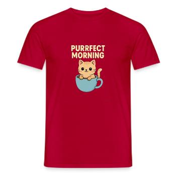 Purrfect Morning - Motif de chat drôle - T-shirt homme - rouge - Devant - AI Model Male 178 dark (178cm)