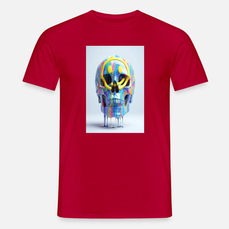 Psychedelischer Totenkopf mit Smile Brille - Männer T-Shirt - Rot