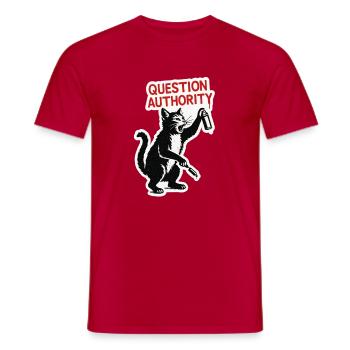 Cat Rebel: Question Authority - Men's T-Shirt - red - Front - AI Model Male 178 dark (178cm)