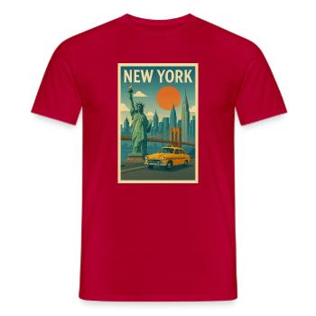 New York Retro City Travel Poster - Men's T-Shirt - red - Front - AI Model Male 178 dark (178cm)