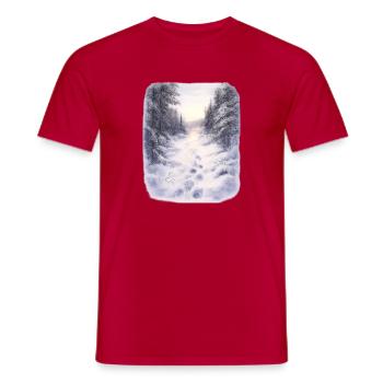 Winter forest path in the magic of snow - Men's T-Shirt - red - Front - AI Model Male 178 dark (178cm)