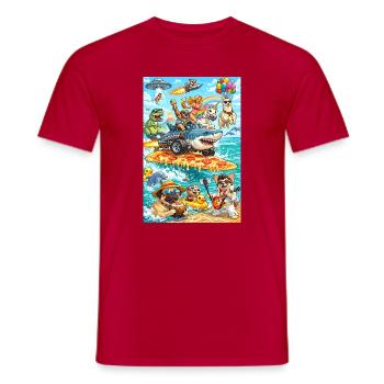Dino Unicorn Pizza Beach - Men's T-Shirt - red - Front - AI Model Male 178 dark (178cm)