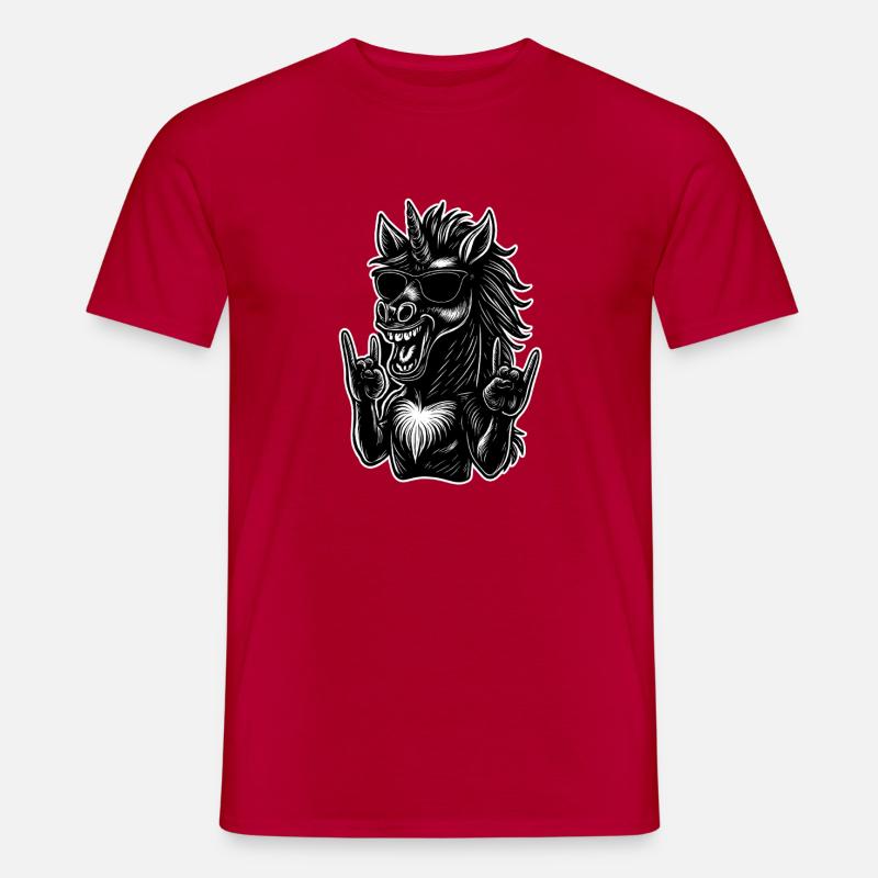 Rockendes Einhorn mit Sonnenbrille - Männer T-Shirt - Rot