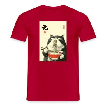 Noodle Cat Feast - Men's T-Shirt - red - Front - AI Model Male 178 dark (178cm)