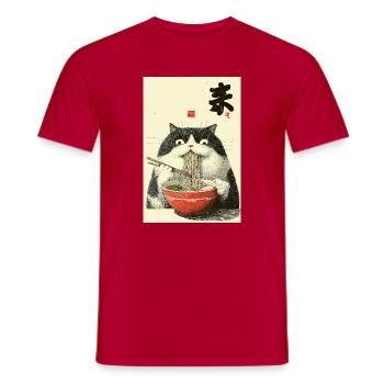 Neko Noodle Cat Ramen Art - Men's T-Shirt - red - Front - AI Model Male 178 dark (178cm)