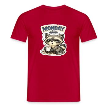 Monday Raccoon – Monday Mood Raccoon with Coffee - Men's T-Shirt - red - Front - AI Model Male 178 dark (178cm)
