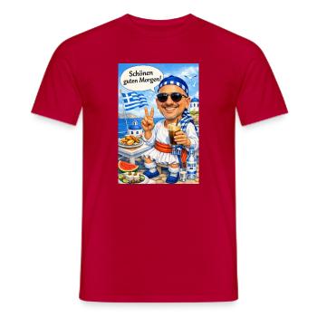 Hellas Morgengruß am Strand - Männer T-Shirt - Rot - Vorne - AI Model Male 178 dark (178cm)