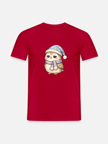 Schlafende Winter-Eule - Männer T-Shirt - Rot