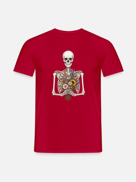 Skelett mit Blumenstrauß - Männer T-Shirt - Rot