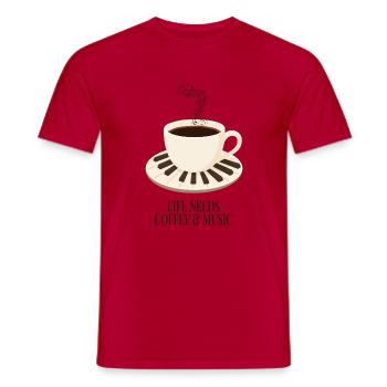 Kaffee, Musik und Klavier - Männer T-Shirt - Rot - Vorne - AI Model Male 178 dark (178cm)