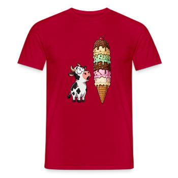 Vache émerveillée par la tour de glace - T-shirt homme - rouge - Devant - AI Model Male 178 dark (178cm)