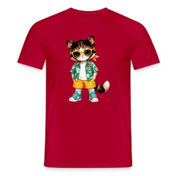 Hawaiianische tropische Katzengelbe Brille - Männer T-Shirt - Rot - Vorne - AI Model Male 178 dark (178cm)