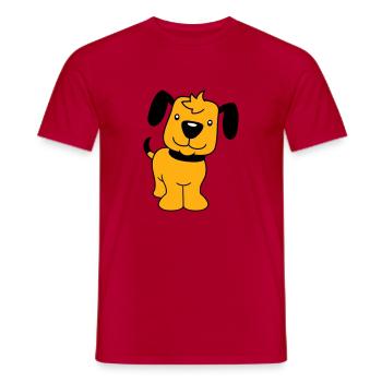 Dog Stands Cute Little Happy Puppy Pet - Men's T-Shirt - red - Front - AI Model Male 178 dark (178cm)