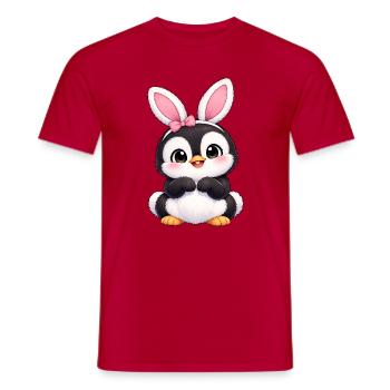 Petit œuf de Pâques avec des oreilles de lapin de lapin, dessin animé pingouin mignon - T-shirt homme - rouge - Devant - AI Model Male 178 dark (178cm)