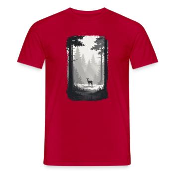 Minimalistisches Reh im Nebelwald   - Männer T-Shirt - Rot - Vorne - AI Model Male 178 dark (178cm)