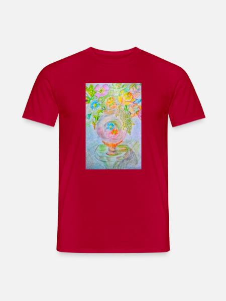 Runde Vase mit verschiedenen Blumen - Männer T-Shirt - Rot