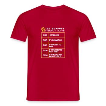 Tech Support Hourly Rates Funny Table - Men's T-Shirt - red - Front - AI Model Male 178 dark (178cm)