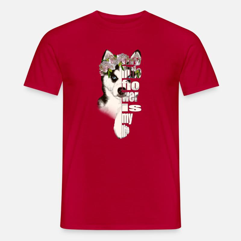 Husky mit Blumenkranz Lebensliebe - Männer T-Shirt - Rot