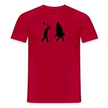 Funny Christmas tree is chased by Lumberjack - Men's T-Shirt - red - Front - AI Model Male 178 dark (178cm)