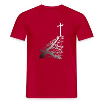 White cross with shadow - Men's T-Shirt - red - Front - AI Model Male 178 dark (178cm)