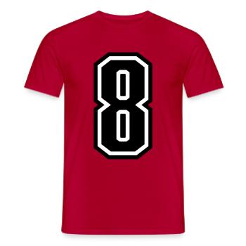 8 - Zahl 8 - Trikotnummer zweifarbig farbe ändern - Männer T-Shirt - Rot - Vorne - AI Model Male 178 dark (178cm)