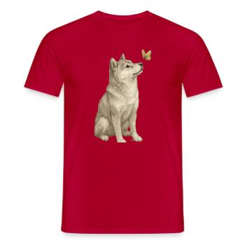 Shiba Inu mit Schmetterling Vintage Art - Männer T-Shirt - Rot - Vorne - AI Model Male 178 dark (178cm)